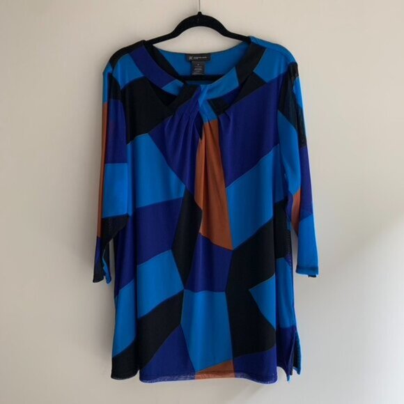 INC International Women’s Top y2k 2000s Concepts Draped Plus Size 3X Blue Print - Picture 6 of 11